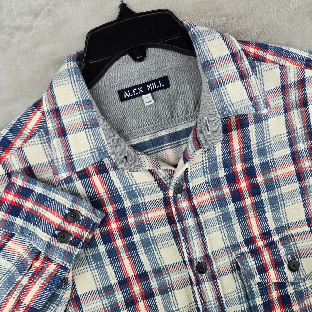Alex Mill Flannel blanket Shirt Mens Small Blue Red Plaid Long Sleeve Cotton
